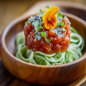 Bright Sweet Chermoula Tuna Tartare with Fresh Cucumber Noodles