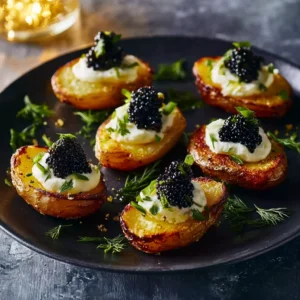 Crispy Smashed Potatoes with Crème Fraîche and Caviar Bliss