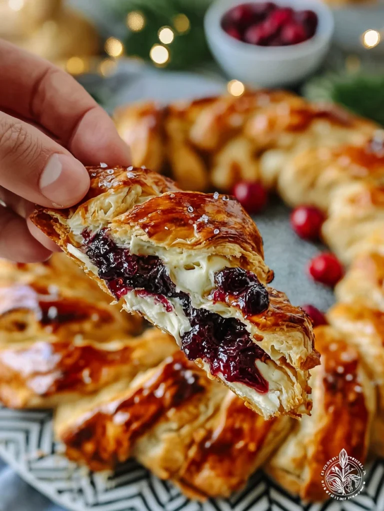warm brie and cranberry tear-apart bread wreath on a festive table