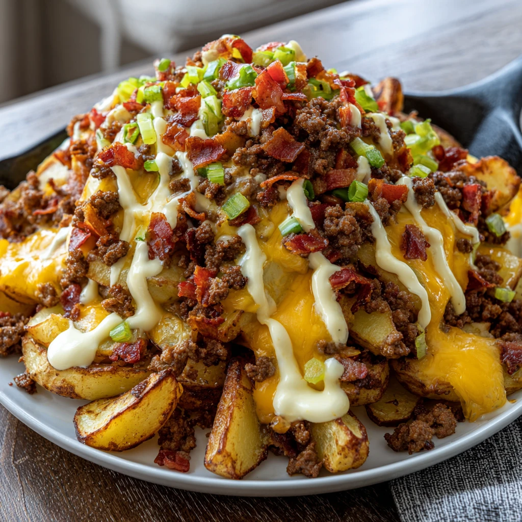 Loaded Cheeseburger Potato Skillet Creamy Cheese Sauce Comfort