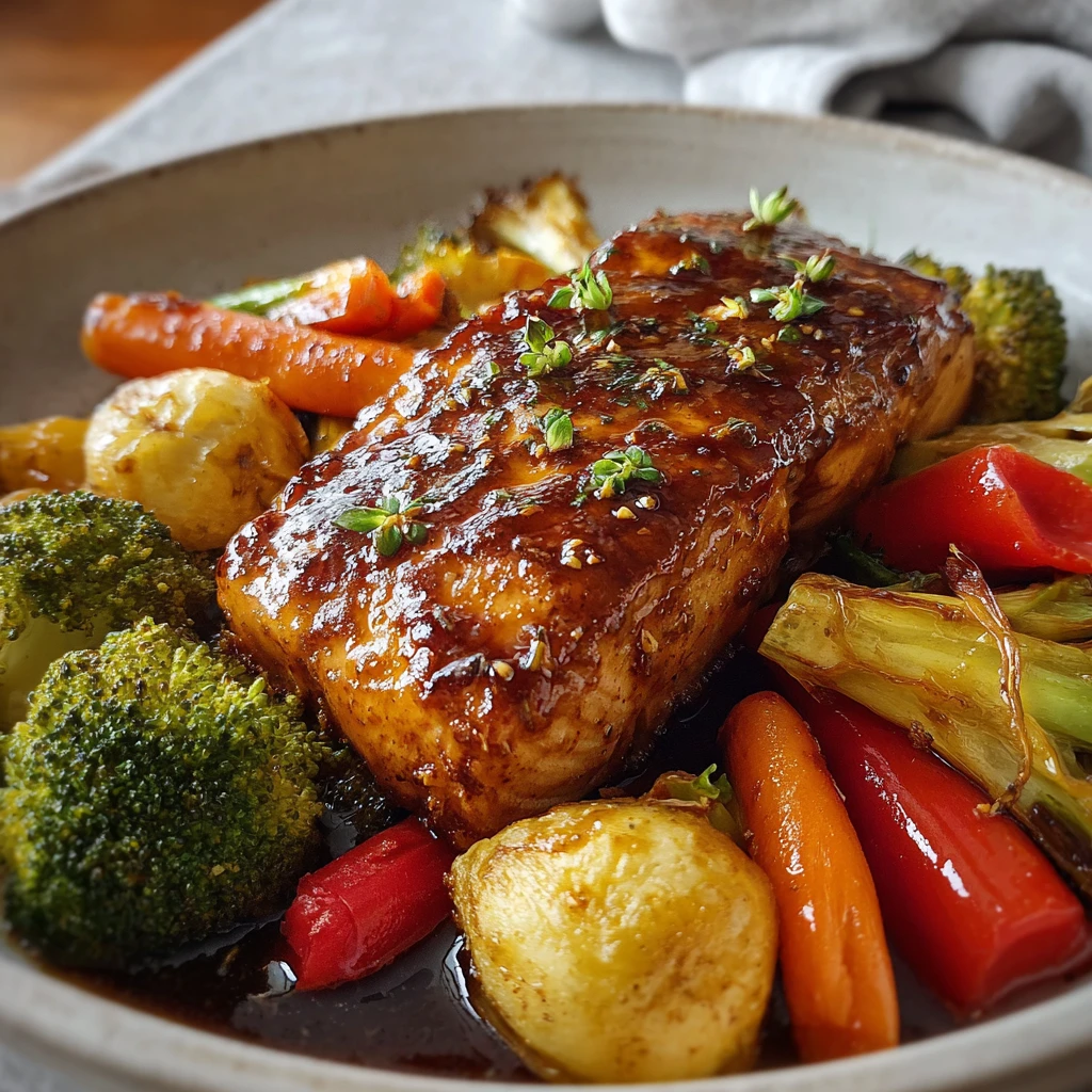 Stickysweet Honey Garlic Chicken Roasted Veggies Onepan Dinner