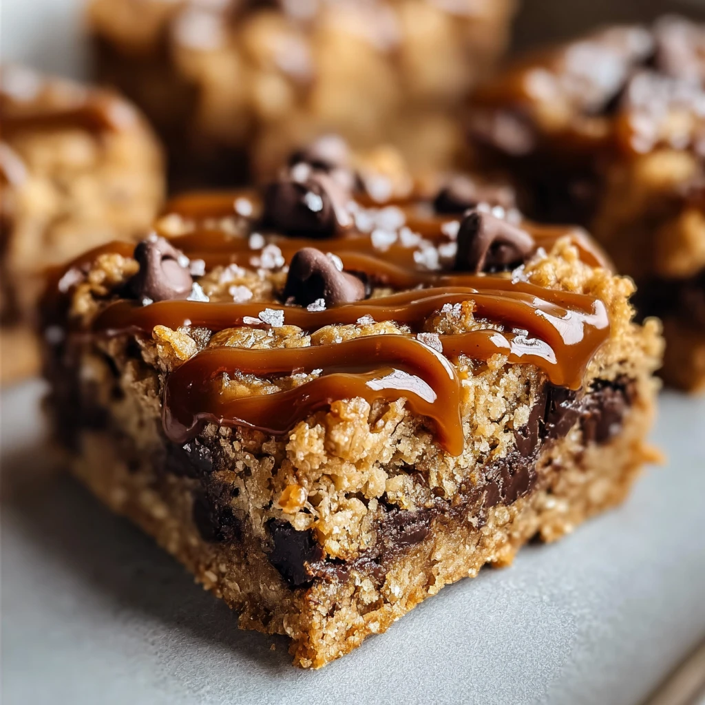 Decadent Salted Caramel Chocolate Chip Oat Cookie Bars Bliss