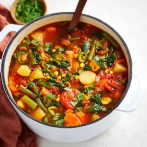 Easy Spicy Vegetable Soup with Fire Roasted Tomatoes