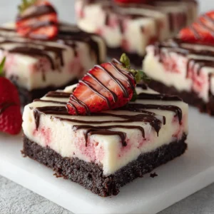 Strawberry Cheesecake Bars with Fudgy Brownie Crust