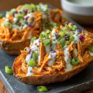 Buffalo Chicken Stuffed Sweet Potatoes