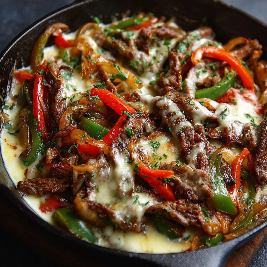 Creamy Keto Philly Cheesesteak Skillet