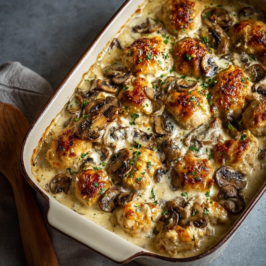 Keto Garlic Mushroom Chicken Casserole