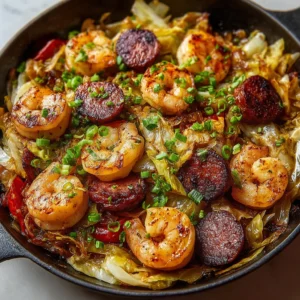 Shrimp Sausage Cabbage Skillet