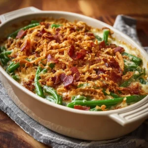 Cream Cheese and Bacon Green Bean Casserole