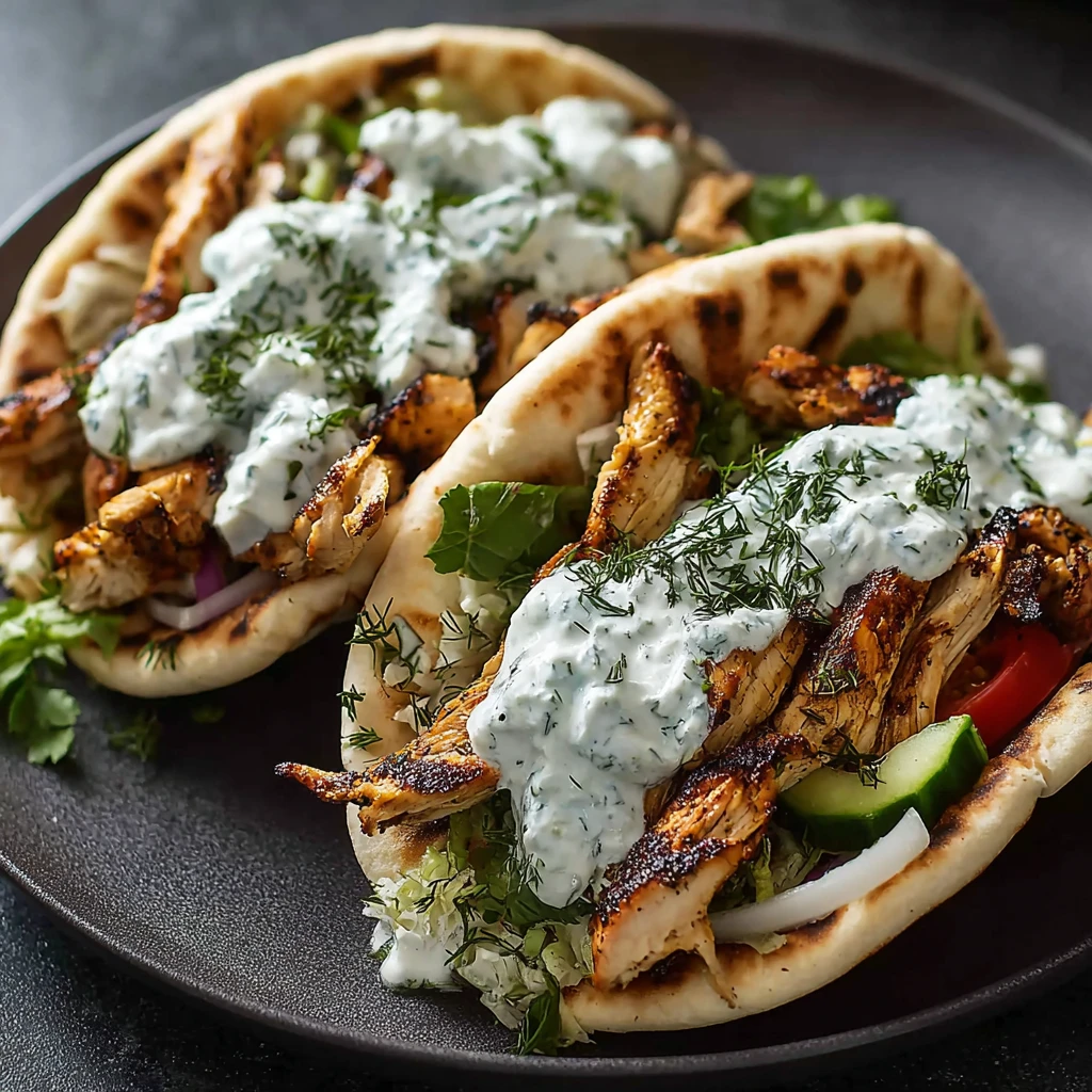 Crockpot Greek Chicken Pitas Tzatziki
