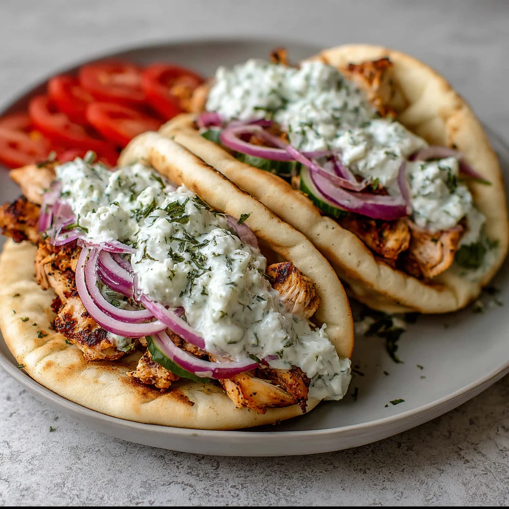Crockpot Greek Chicken Pitas Tzatziki