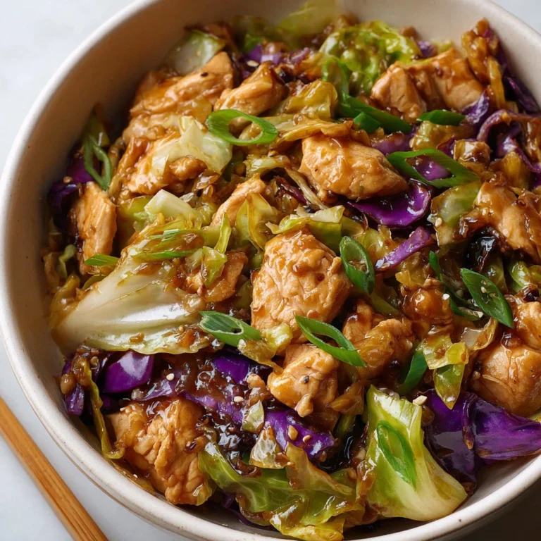 easy chicken egg roll in a bowl with shredded cabbage and sesame seeds in a white bowl