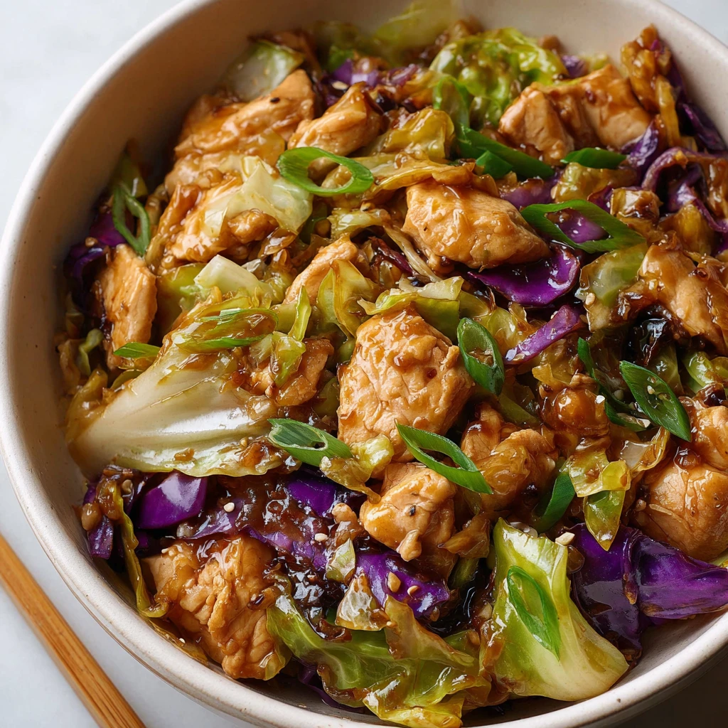 easy chicken egg roll in a bowl with shredded cabbage and sesame seeds in a white bowl