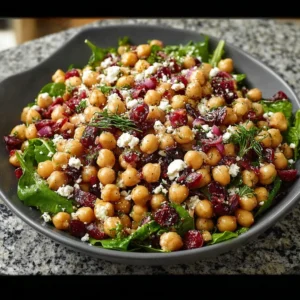 Feta and Cranberry Chickpea Salad with Lemon Vinaigrette