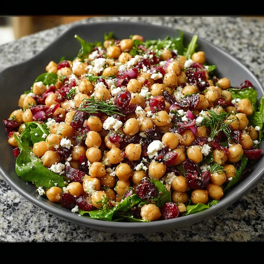 Feta and Cranberry Chickpea Salad with Lemon Vinaigrette