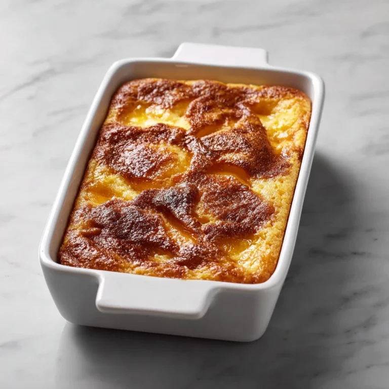 fresh peach cobbler with golden biscuit topping in a baking dish with juicy peach filling