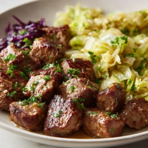 Delicious Garlic Butter Steak Bites with Sauteed Cabbage