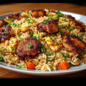 High Protein Crispy Garlic Chicken Fried Rice