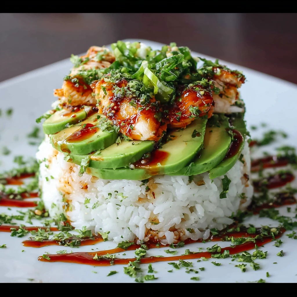 Honey Lime Chicken Avocado Rice Stack