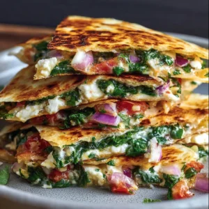 Mediterranean Quesadillas with Spinach, Feta, and Mozzarella