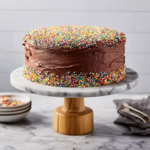 Moist Yellow Cake with Chocolate Sour Cream Frosting