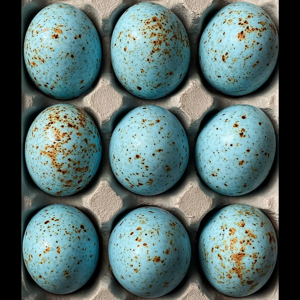 homemade peanut butter eggs dipped in chocolate on parchment paper decorated like robin eggs for Easter