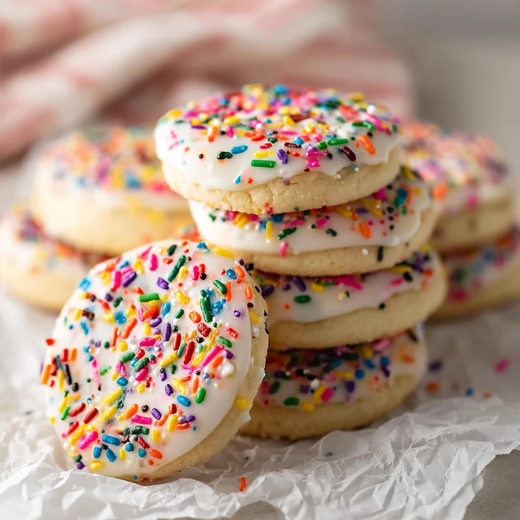 Soft Cake Batter Sprinkle Cookies Vanilla Glaze