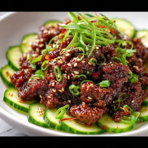 Spicy Keto Korean Ground Beef with Cucumber Salad