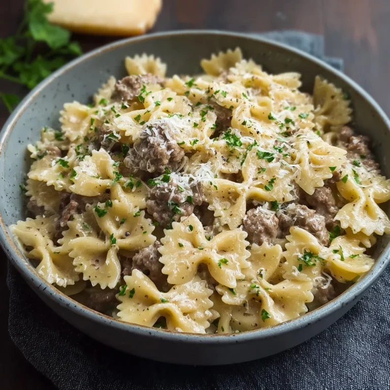 Creamy Parmesan Garlic Beef Recipe Easy Garlic Parmesan Pasta Dinner Best Beef Bowtie Pasta Family Meals Cozy Family Night...