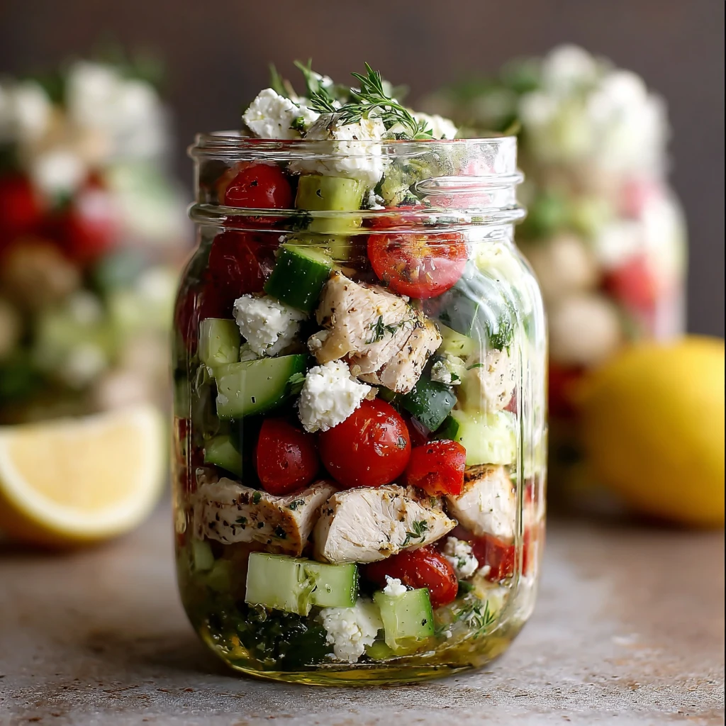 Greek Chicken Salad Jar Recipe Make-ahead Greek Chicken Salad Healthy Jarred Greek Salad With Chicken Best Lemon Dressing ...