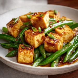 Delicious Honey Garlic Tofu with Green Beans Recipe