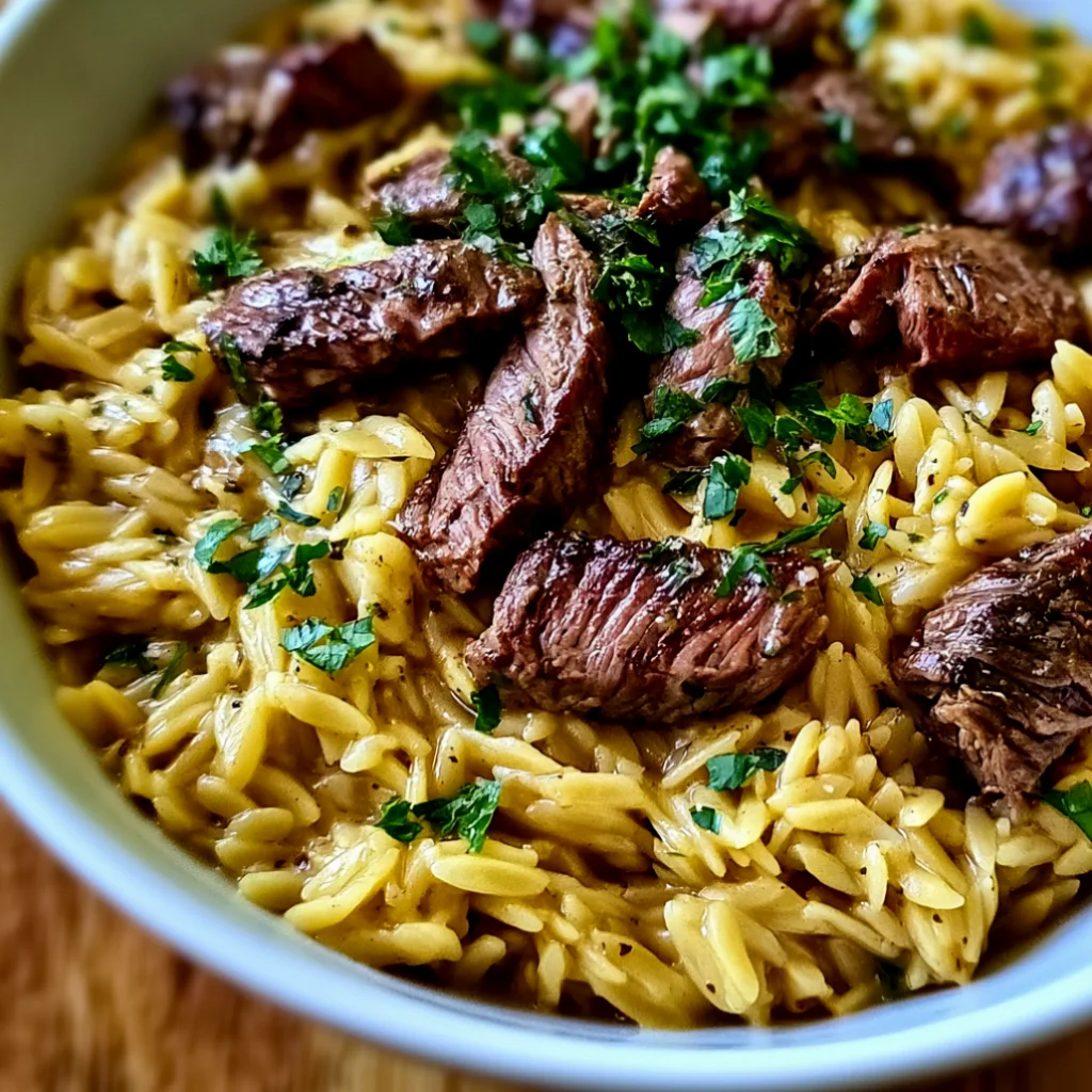 Creamy Garlic Butter Steak Orzo