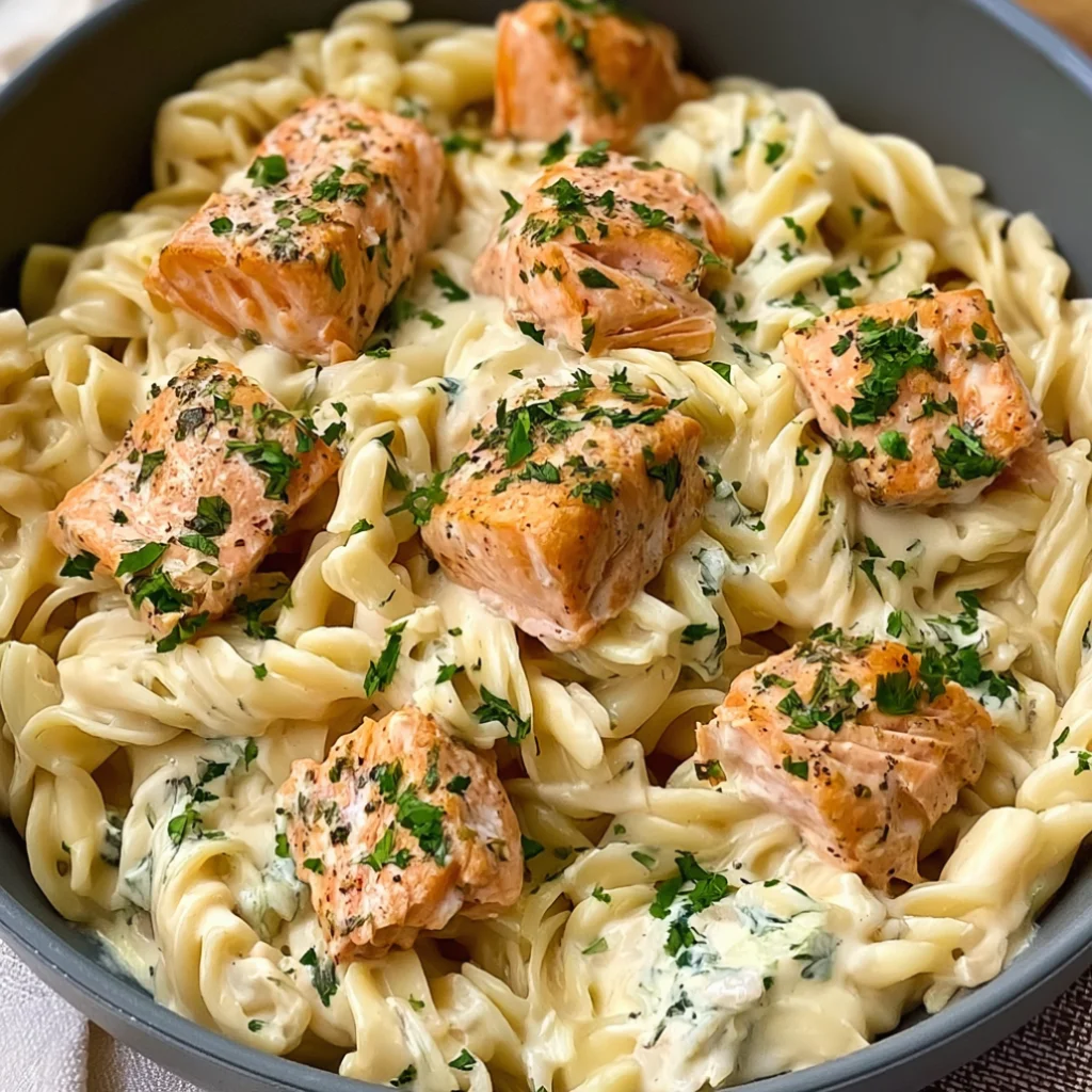 Garlic Salmon Boursin Pasta