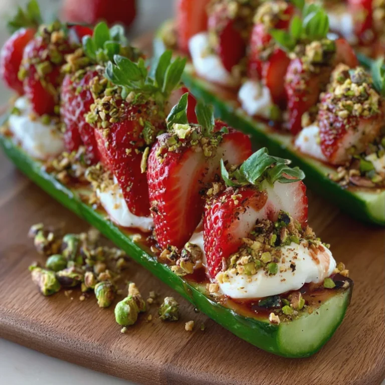 Strawberry Burrata Cucumber Boats with Pistachio Crunch